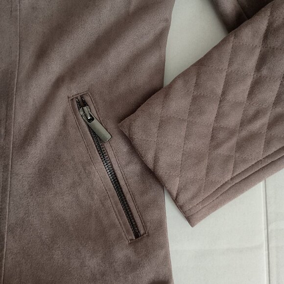 Kut from the Kloth Tan Faux Suede Quilted Panel Moto Jacket Women’s Size Medium - Picture 5 of 16